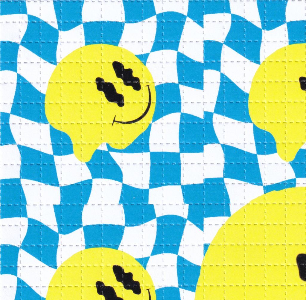 Melty Smiley Baby Blue Blotter Art