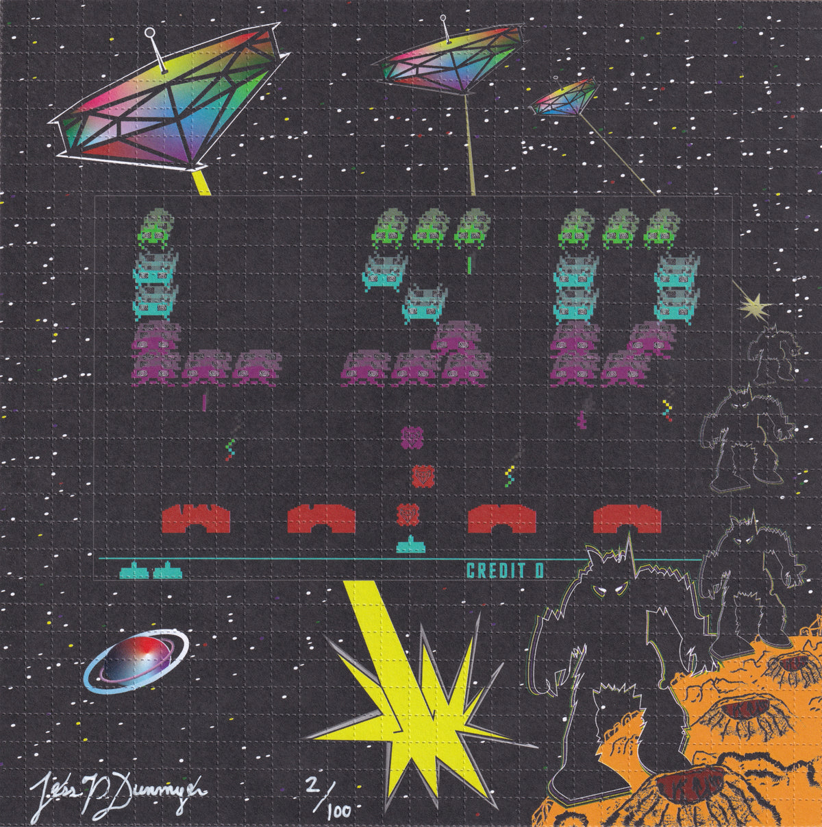 Trippy Invaders Blotter Art by Jess p Dunmyer