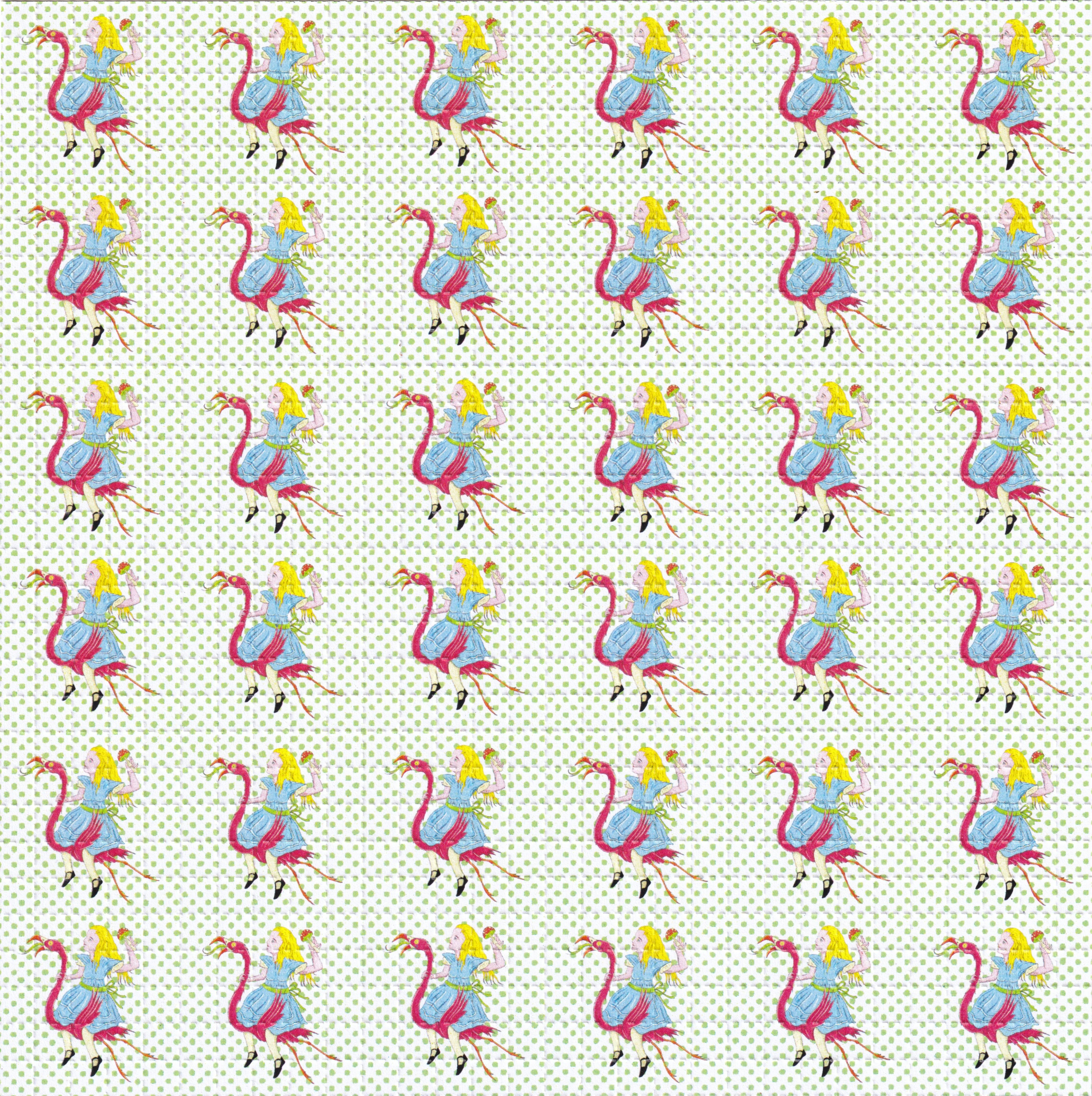 Alice In Wonderland LSD Flamingos Blotter Art By Ziero Muko