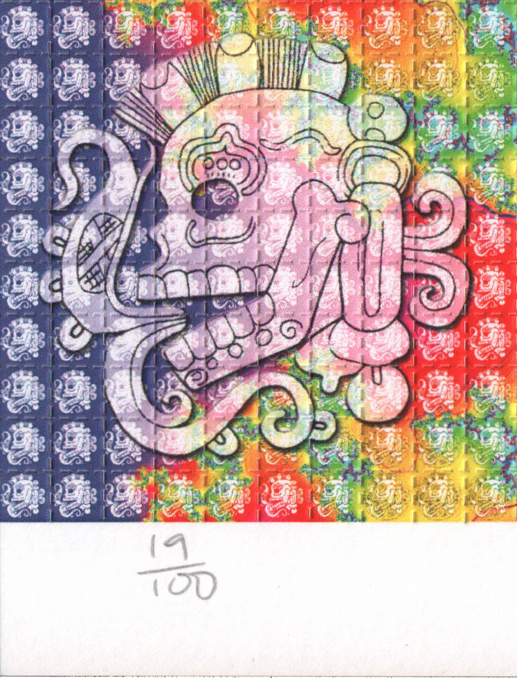 Aztecs Smoking Skulls Blotter Art by Lucifer (2000's)