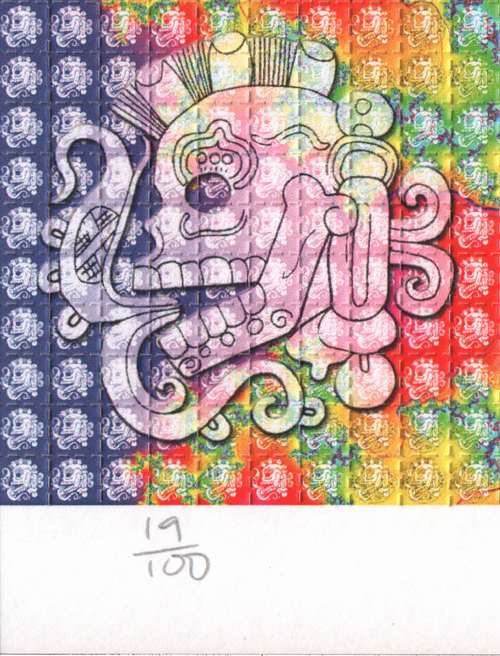 Aztecs Smoking Skulls Blotter Art by Lucifer (2000's)