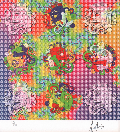 Aztecs Smoking Skulls Signed Blotter Art by Lucifer (2000's)