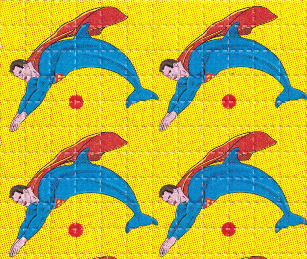 Super Man LSD Acid Blotter Art By Ziero Muko